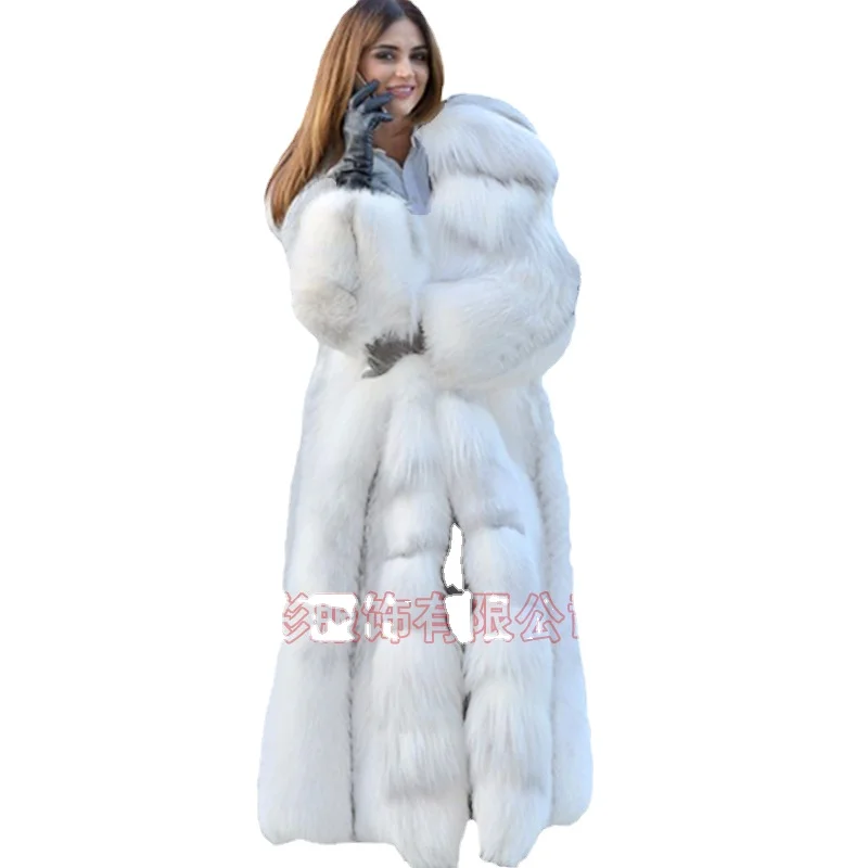 leather jacket women traf veste femme European women's long hooded fur coat