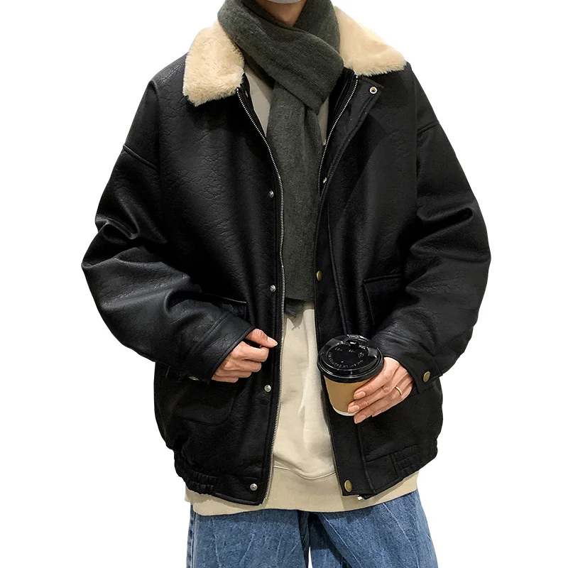 Winter Jacket Men Warm Fashion Thickened Leather Jacket Men Streetwear Korean Loose Thick Short Coat Mens Parker Clothes M-2XL