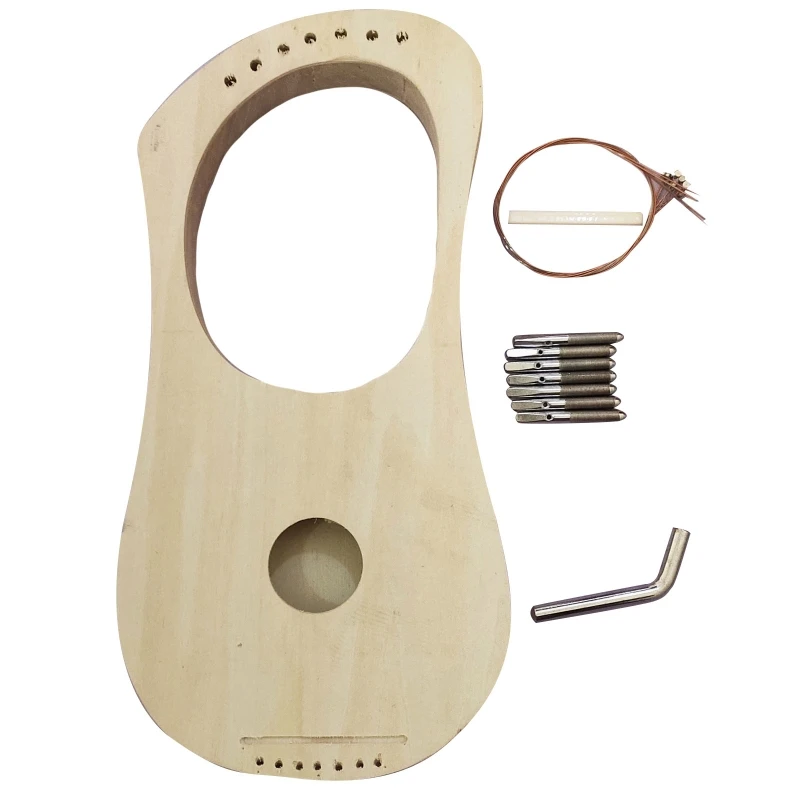 

1 Set Wooden Lyre Harp 7 String DIY Kit Make Your Own Bass Wood with String Saddle String Post Tuning Wrench