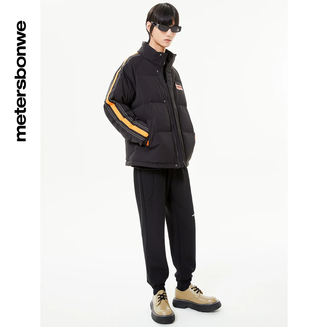 Metersbonwe Men's Stand Collar Short Down Jacket Striped Sleeve 80%Duck Down Sportswear Warm Wear Loose Male Winter Down Coat