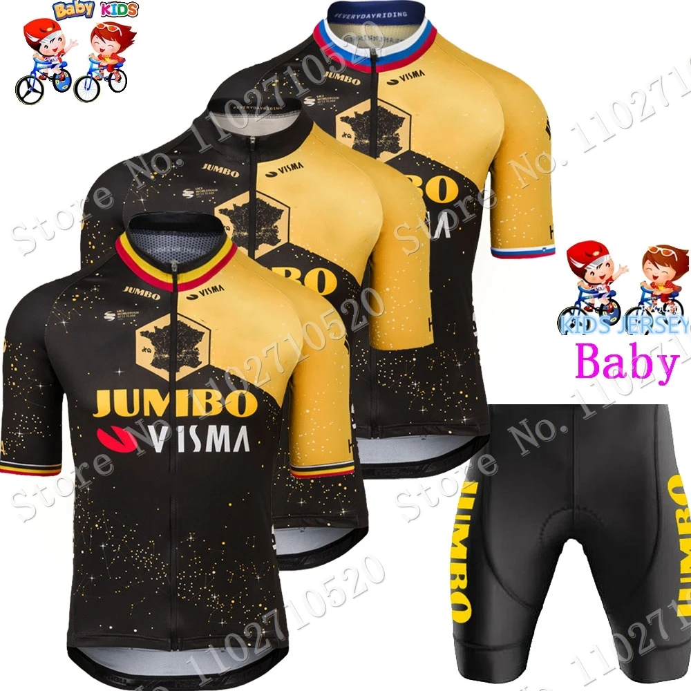 Kids Belgium Jumbo Visma TDF 2023 Team Cycling Jersey Set Boys Girls Cycling Clothing Children Bike Suit MTB Ropa Maillot