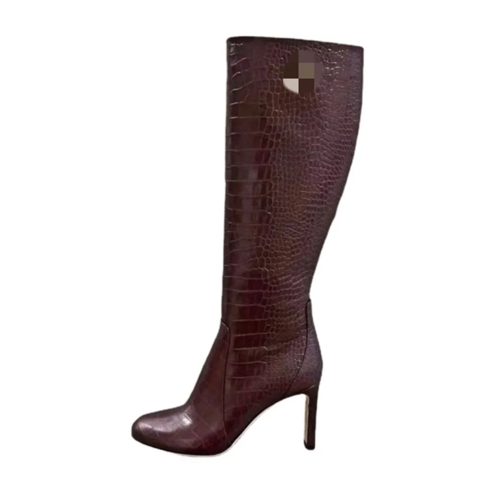 

Fashion Knee Boots Women 2022 Autumn and Winter Crocodile Design Solid Color High Heels Classic Grand Women's Shoes Big Size 43