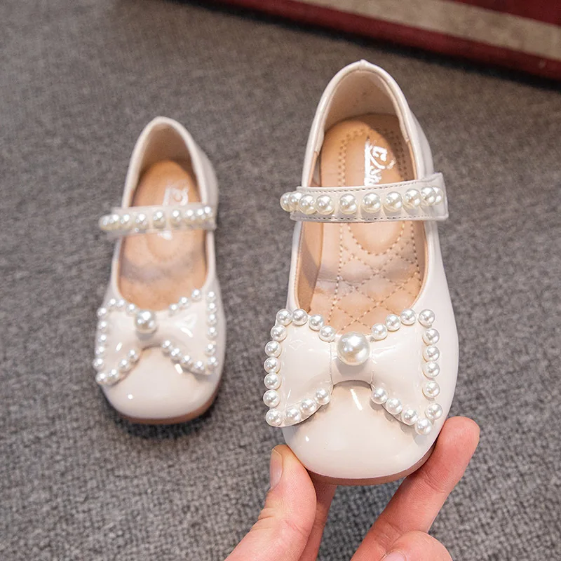 

Spring Bowknot Pearl Leather Girls Shoes Baby Princess Shoes