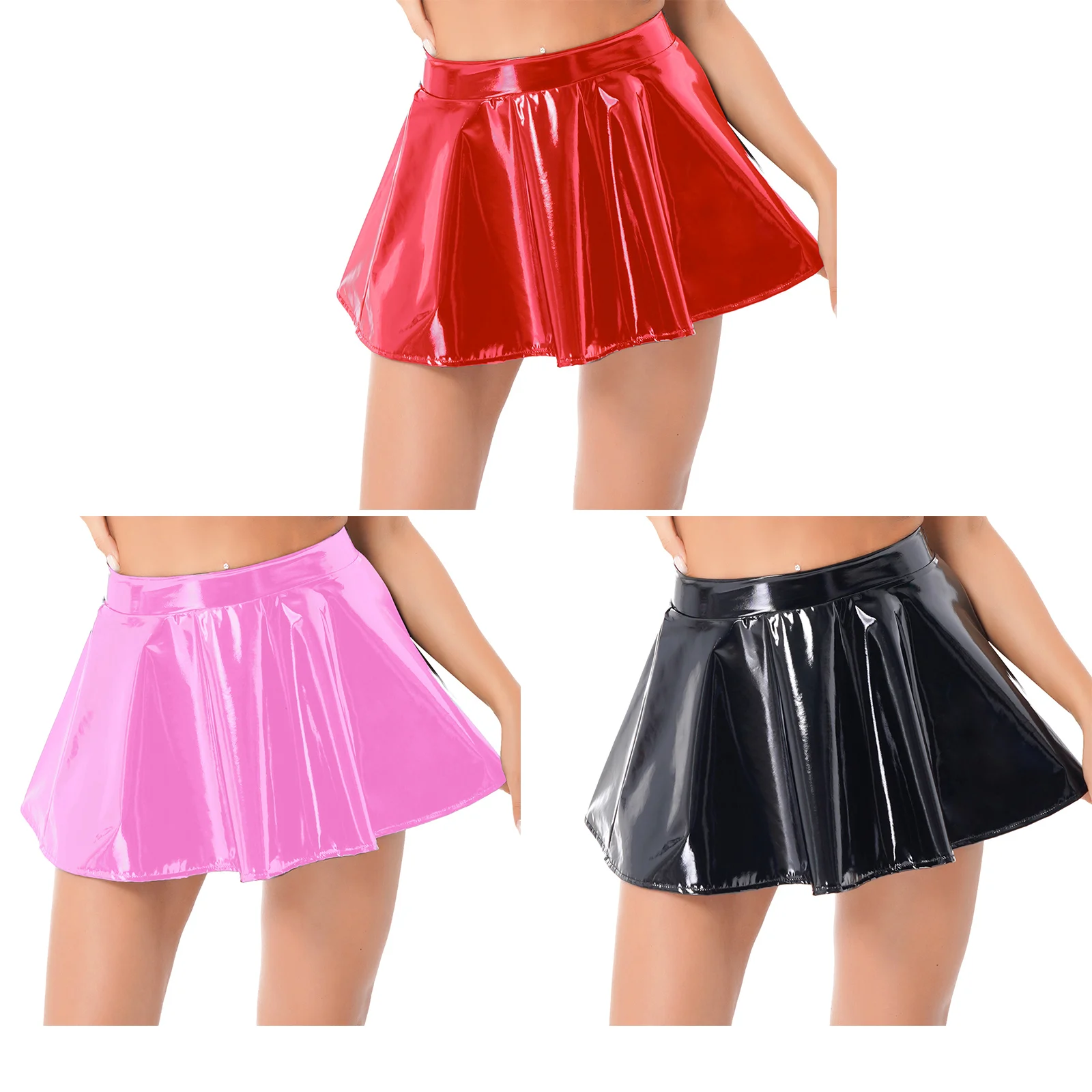 Womens Latex Skirt for Rave Party Club Dance Stage Performance Costume Clubwear Woman Wetlook Patent Leather Flared Mini Skirts images - 6