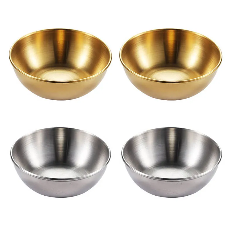 

2/3/4pcs Golden Silver Sauce Dish Appetizer Serving Tray Stainless Steel Sauce Dishes Spice Plates Kitchen Supplies Plates