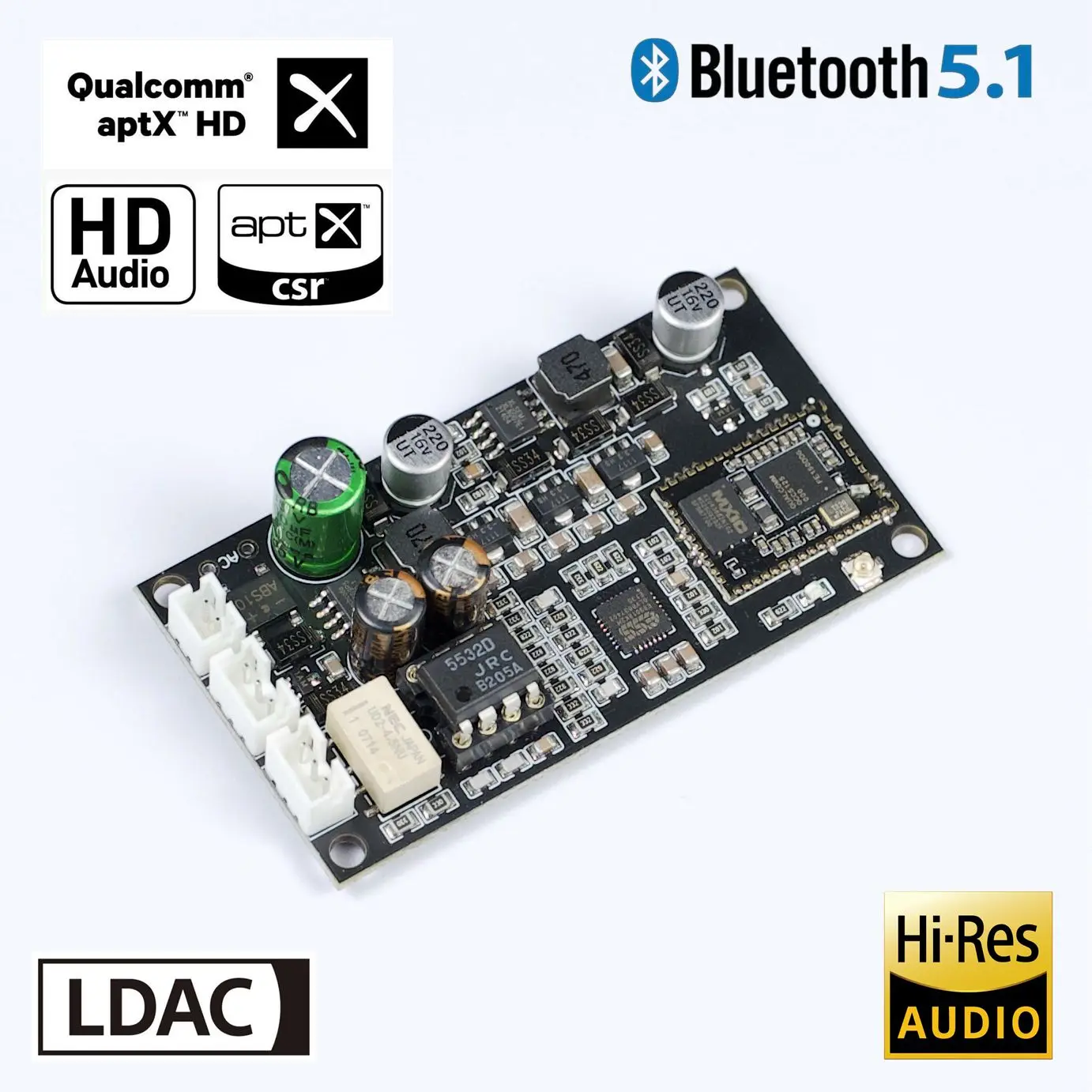 Nvarcher ES9038 Bluetooth 5.1  QCC5125 Wireless Receiving Board ES9018K2M Decode Moudle Support LDAC/APTX 24bit/96Khz