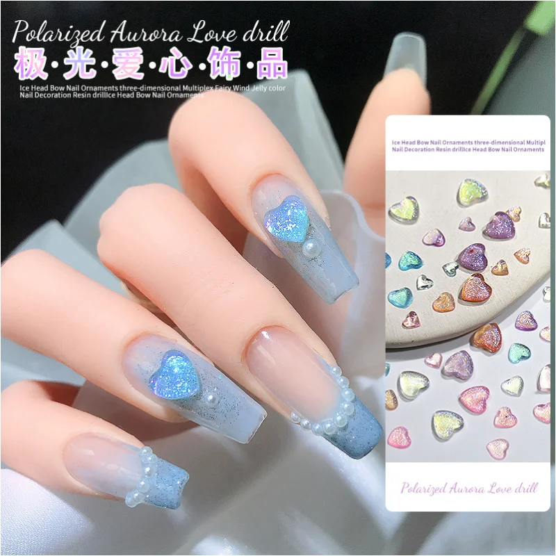 

50pcs Mixed Size Love Nail Art Jewelry Charms Aurora Crystal Rhinestones For Nail Art Luxe Decoration 3D Peach Heart Nail Parts