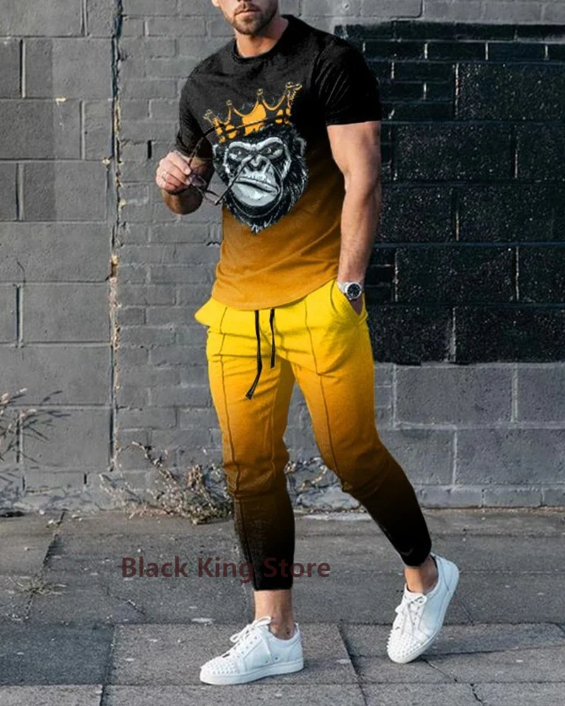 New Summer Men's Tracksuit Jogging Outfits 3D Print Trend Vintage T-Shirt Street Suit Men Clothes Sports Long Pants 2 Piece Sets