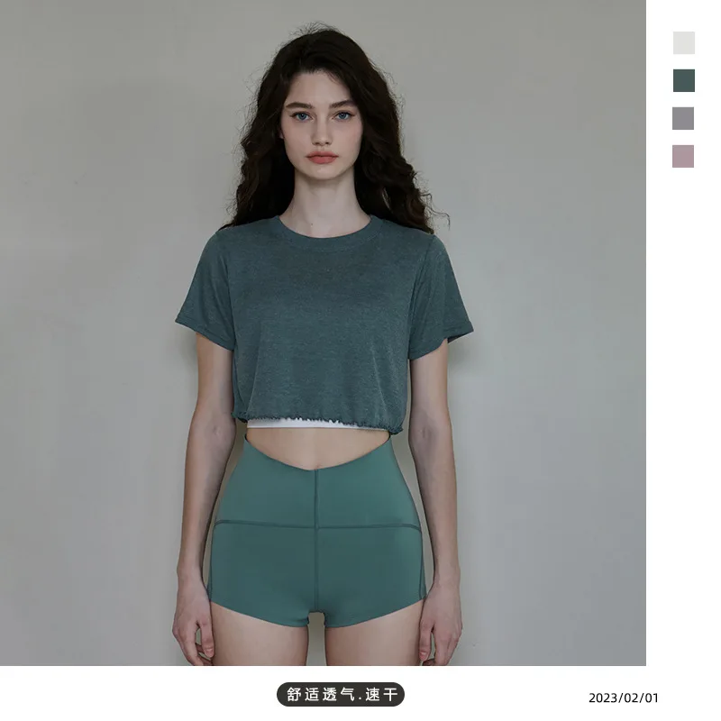 2023gym tennis spring and summer new print short outdoor sports short sleeve running breathable fitness slim yoga top