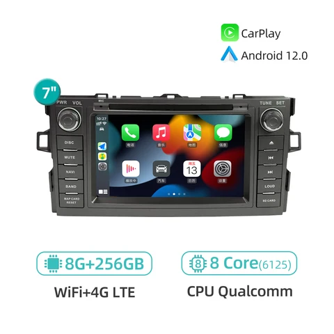 Автомагнитола на Android 12 для Toyota Auris Corolla E150 2006-2012 CarPlay, Wi-Fi, 4G, Bluetooth, GPS-навигация, мультимедийный плеер