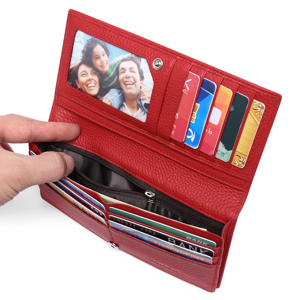 New Genuine Leather Women Wallets Card Wallet Slim Wallet Purse Ultra Thin Leather Long Wallet Solid Colors Clutch Phone Bag