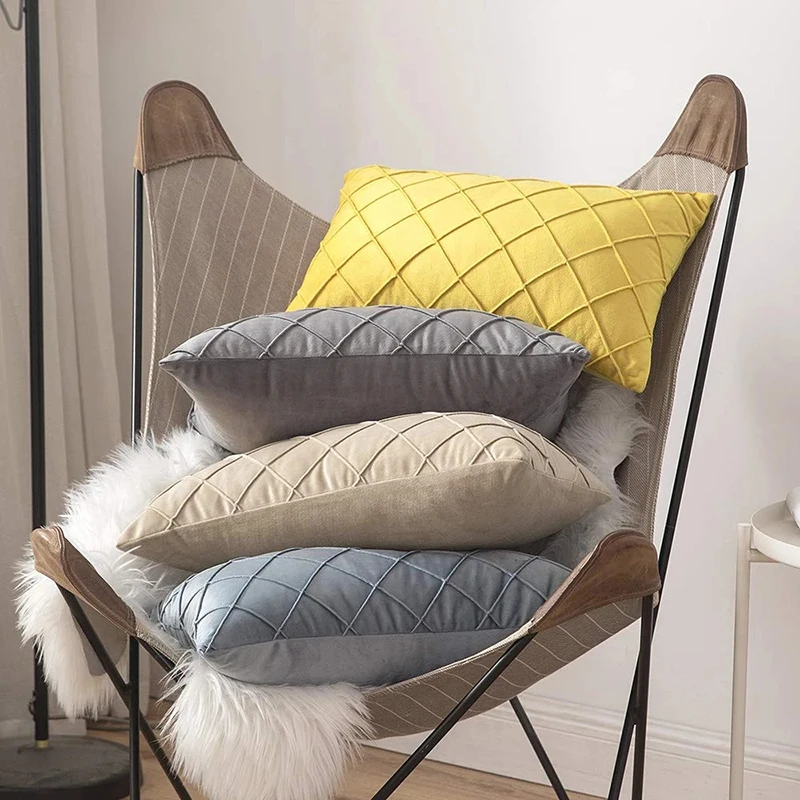 

Nordic Style Solid Luxury Simple Design Pleated Velvet Diamond Plaid Pillow Cover Sofa Pillow Case 30x50cm Home Decoration
