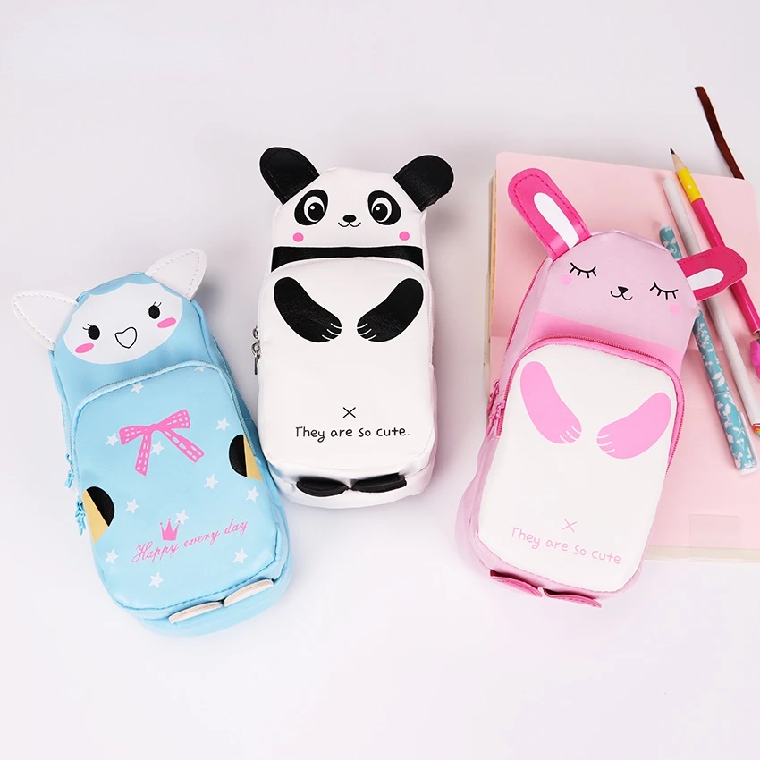 

Пенал из ПУ кожи на молнии, с рисунком кошки, панды и кролика