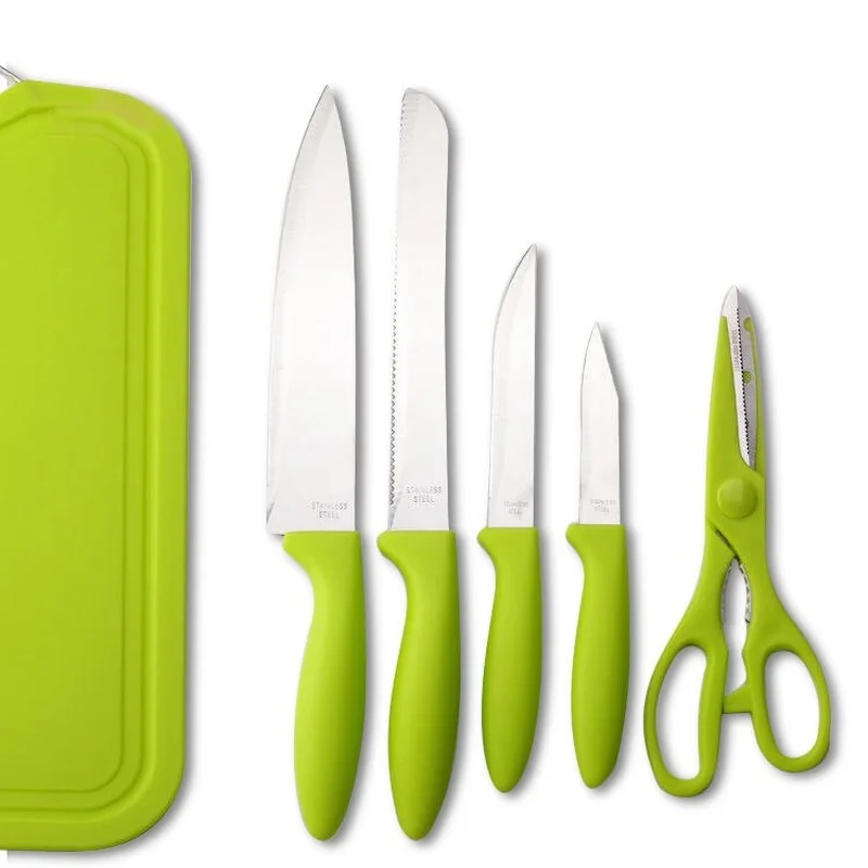 

6 Pieces Kitchen Multifunctional Green Stainless Steel Easy Cutting Knife Set Tools