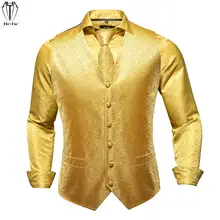 Hi tie Conjunto de camisas y chalecos de seda para hombre, conjunto de Jacquard dorado, chaleco de Cachemira, camisa, corbata, pañuelo, gemelos para hombres, boda, negocios (3)