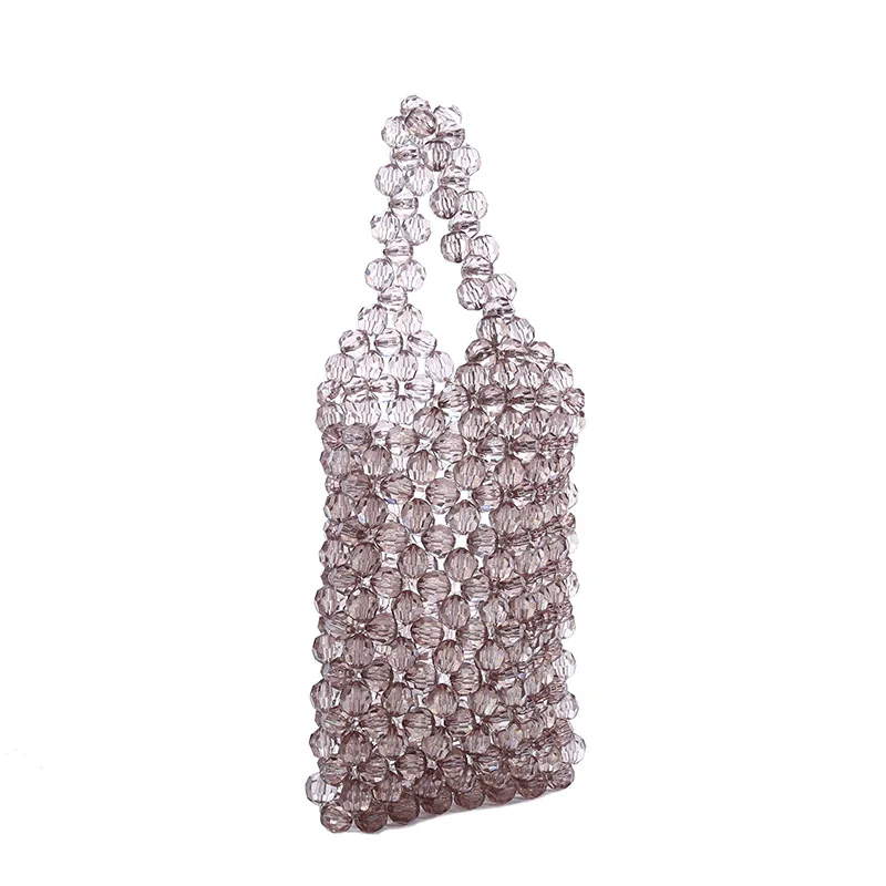 Acrylic Beading Women Top Handle Bag Pink Yellow Mini Crystal Beading Phone Bag Girls Birthday Gift ABS Beads Clutches Handbag