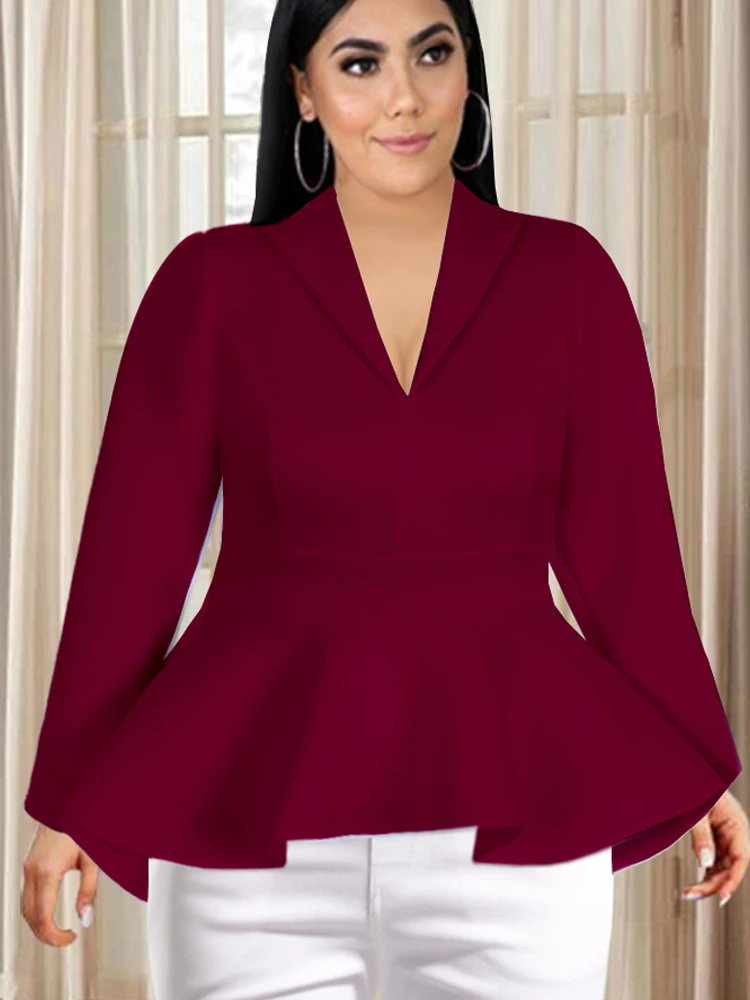 

Блузка женская с V-образным вырезом, длинным рукавом и баской