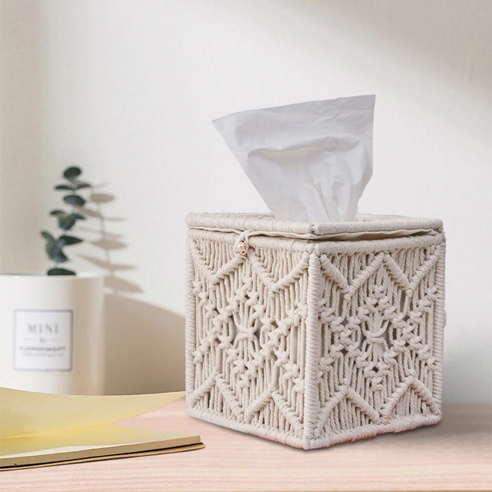 

Tissue Box Cover Square Paper Tissue Holder With Bead Buckle Macrame Napkin Tissues Organizer Home Decor For Bathroom Bedroom