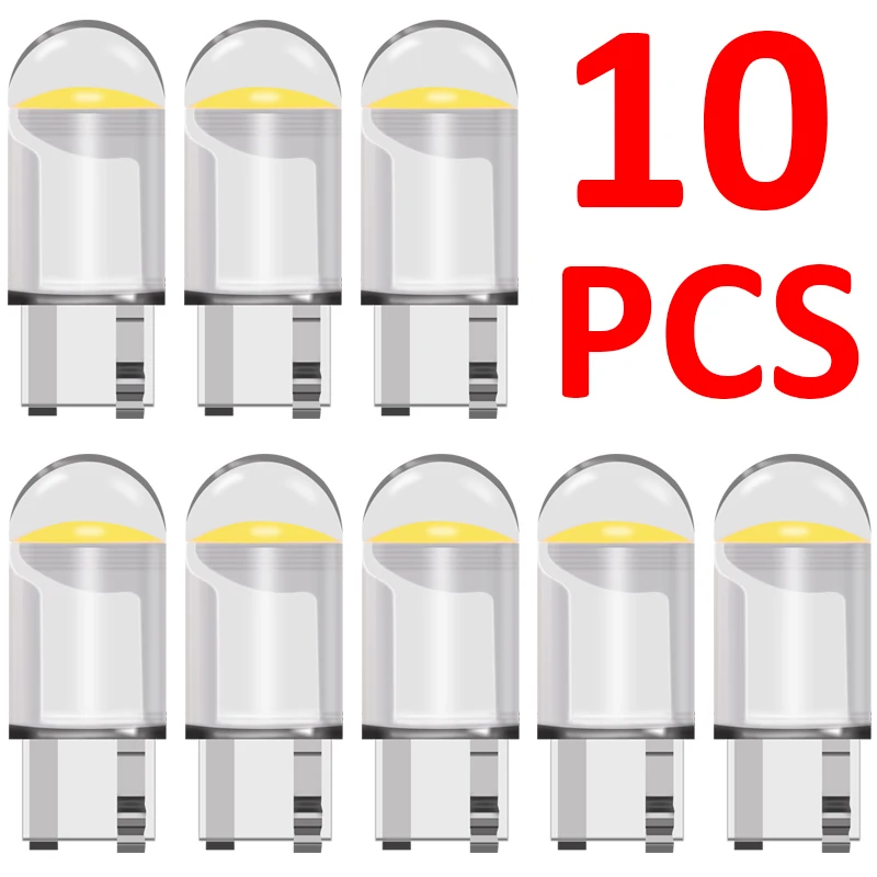 10 штук W5W светодиодные лампы T10 для автомобиля COB Glass Interior Parts Bulbs 6000K Белый автоматическая номерная пластина Лампа купола Читайте свет вкл.