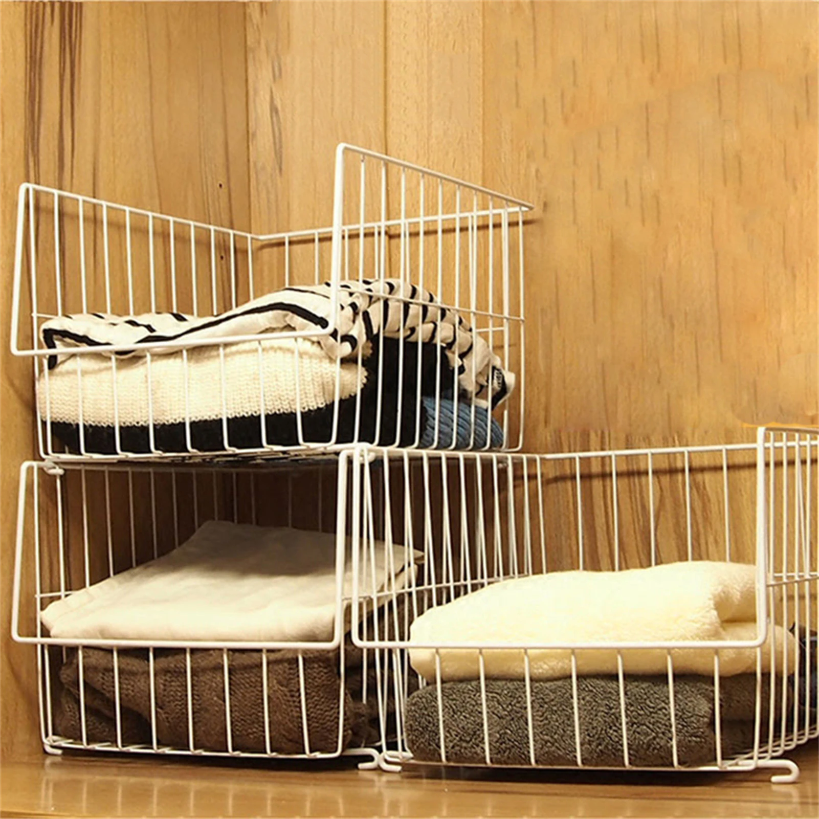 

Iron Storage Basket Organizer Stackable Metal Wire Basket Hanging Storage Bin Home Office Kitchen Bathroom Pantry Organization