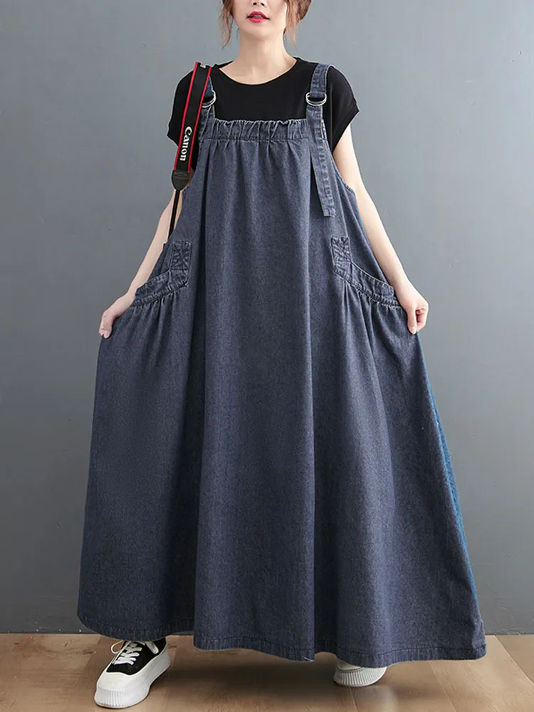 Женское длинное джинсовое платье-карго в винтажном стиле |