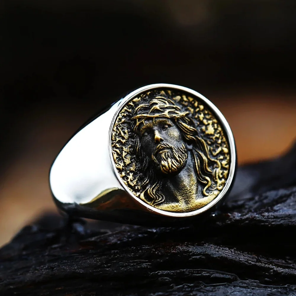 

Высококачественное кольцо Иисуса из нержавеющей стали для мужчин, религиозный верующий Иисус, христианское кольцо, байкерское модное ювел...