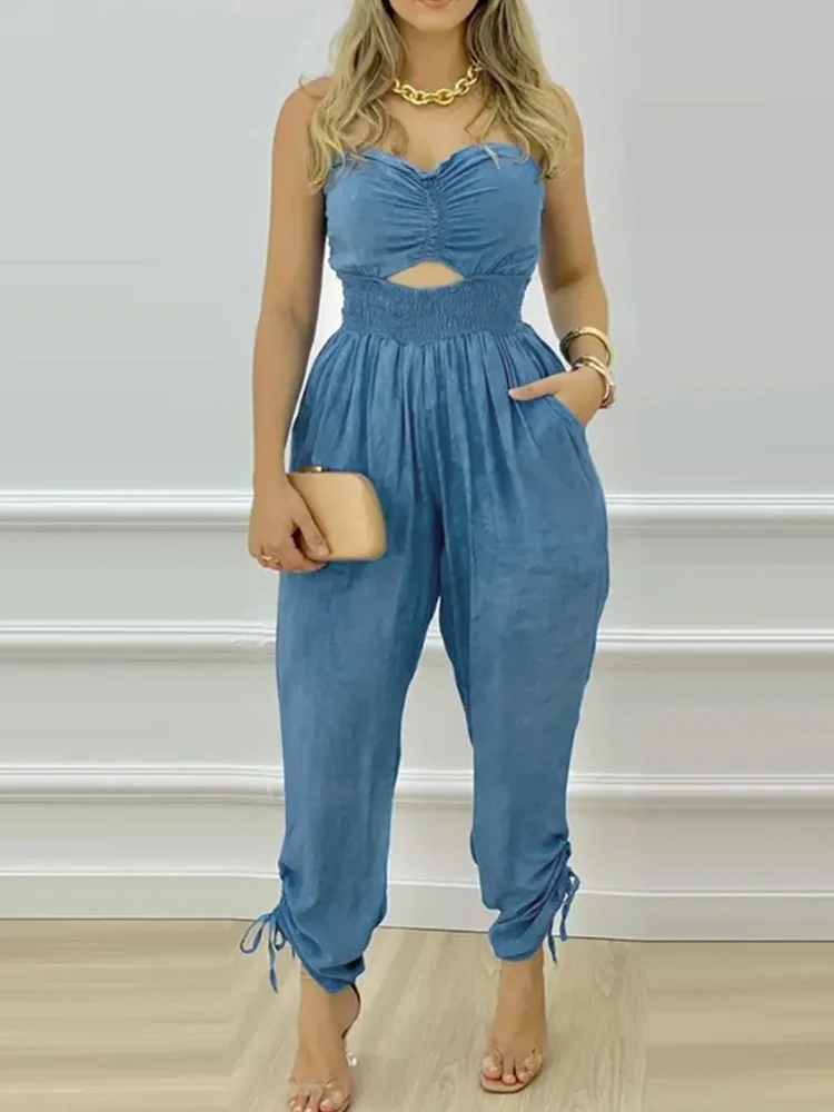 

Bandeau Cutout Shirred Pocket Design Jumpsuit