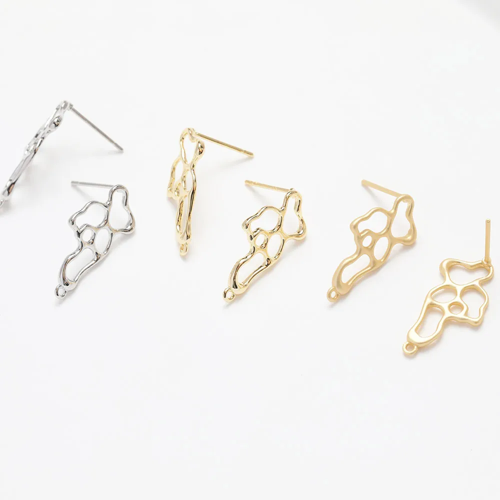 

4PCS Irregular Hollowing Ear Studs Earrings Personalized Earrings Jewelry Findings DIY Brass 14k Gold Plated Accessories 12*22mm