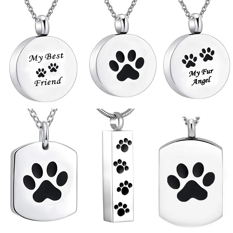 Pet Paw Stainless Steel Cremation Urn Necklaces for Ashes Waterproof Keepsake Locket Pendant Jewelry with Funnel |