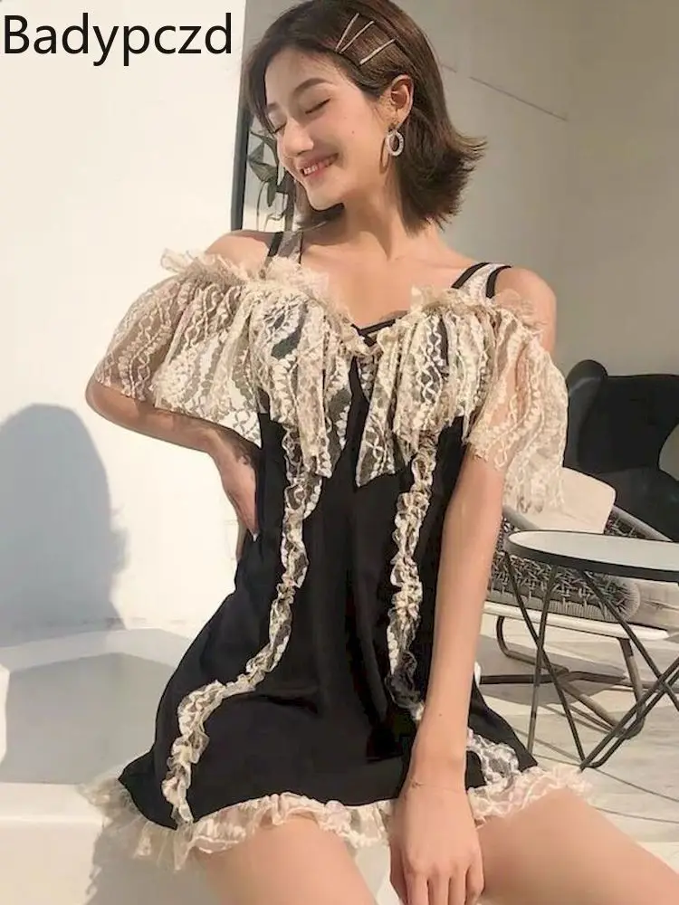 

Badypczd Lace Swimsuit 1 Piece Women Conservative Cover Fleshy Slimming Fashion Sexy Hollow Breasts Gathered Skirt Swimming Suit