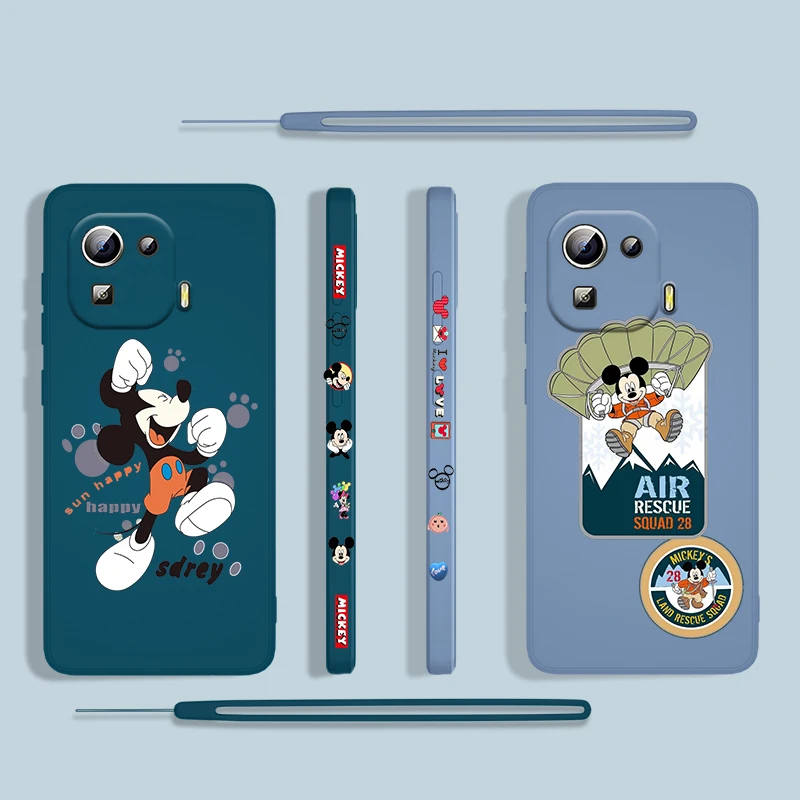 

Anime Disney Cartoon Mickey Phone Case For Xiaomi MI 12 11i 11 11T 10 10T 10S 9 SE 4G Lite Pro Ultra Liquid Left Rope Silicone