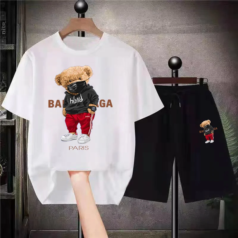 New Fashion Brand T Shirts Suits Mens Cool Bear Print Oversized Designer Sportwear Luxury 2 Piece Tops Short Shirt Sets Clothes