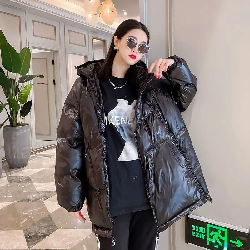 Womens Jackets Winter New Candy Color Pullover Hooded Cotton Padded Jacket Oblique Zipper Bread Coat Loose Warm