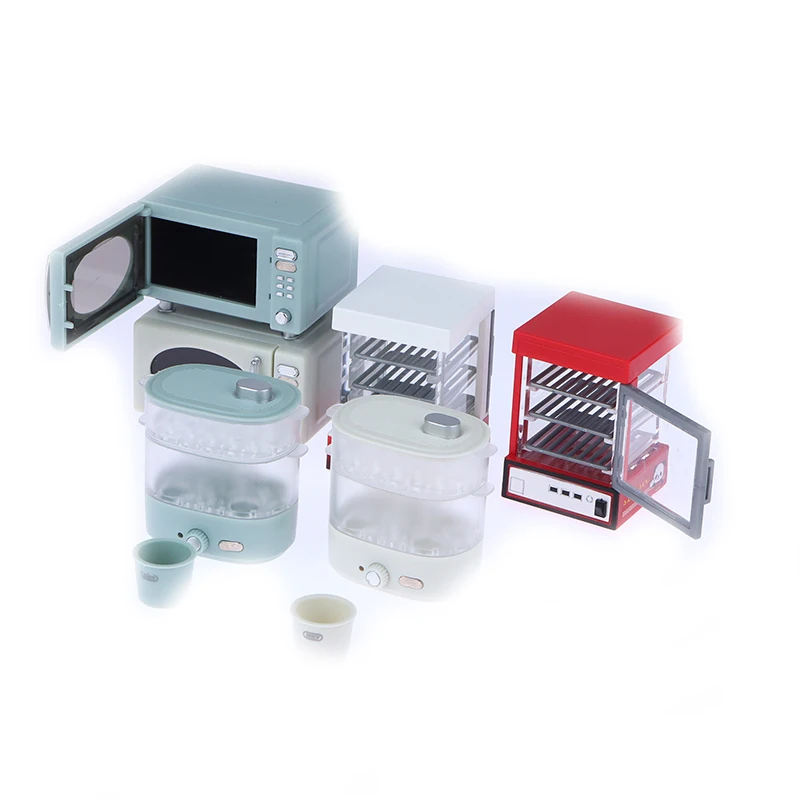 

1/12 DollHouse Mini Kitchen Appliances Microwave Oven Steaming Box Pantry Breakfast Shop Bread Cabinet Model DIY DollHouse Decor