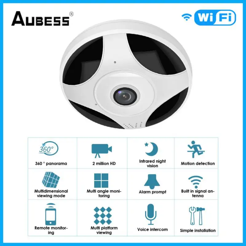 

Беспроводная Wi-Fi IP-камера с углом обзора 360 градусов, 1080P