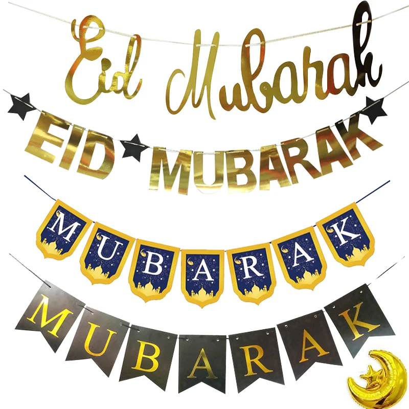 

Eid Mubarak Ramadan Kareem Decoration Garlands Bunting Banner Gold Royal Blue Ramadan Decorations for Home