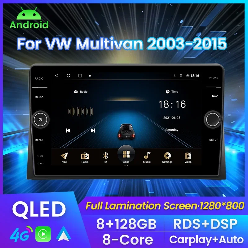 QLED экран Автомобильный мультимедийный плеер OCTA Core Android для VW Volkswagen Multivan T5 2008-2012 2013