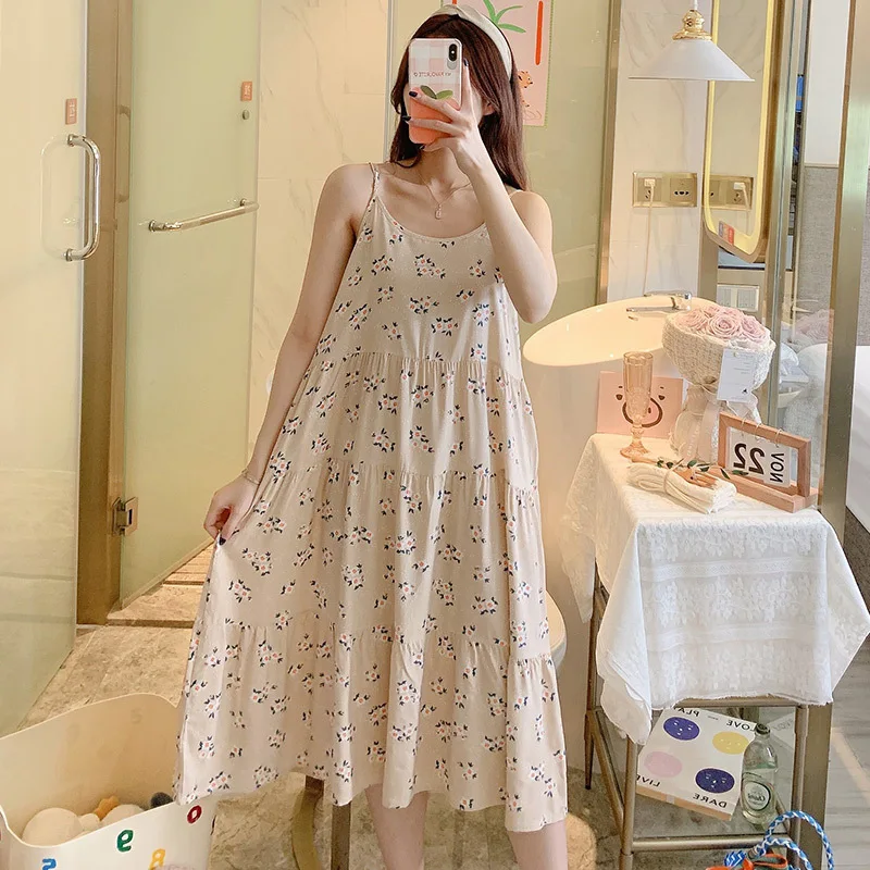 Summer Soft Sleepwear Dress Full Slips Nightgown for Women Cotton Sleep Dress Sleeveless Sleepshirt Loose Chemise Lounge Dresses