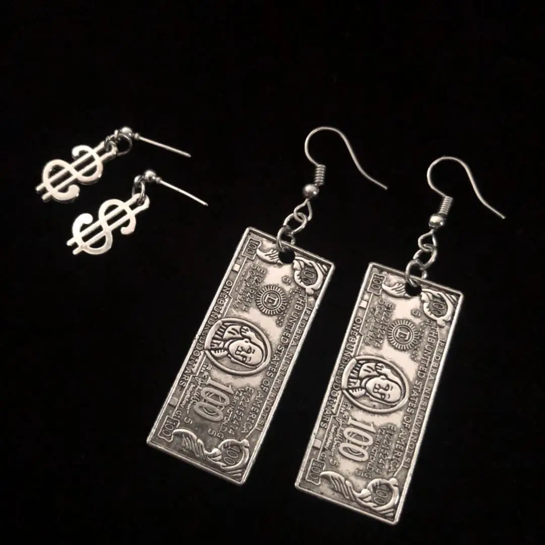 

Dollar Banknote Earrings for Women 2022 New Drop Earrings Female Hip Hop Retro Dangle Earrings Fashion Eardrop Party Jewelry