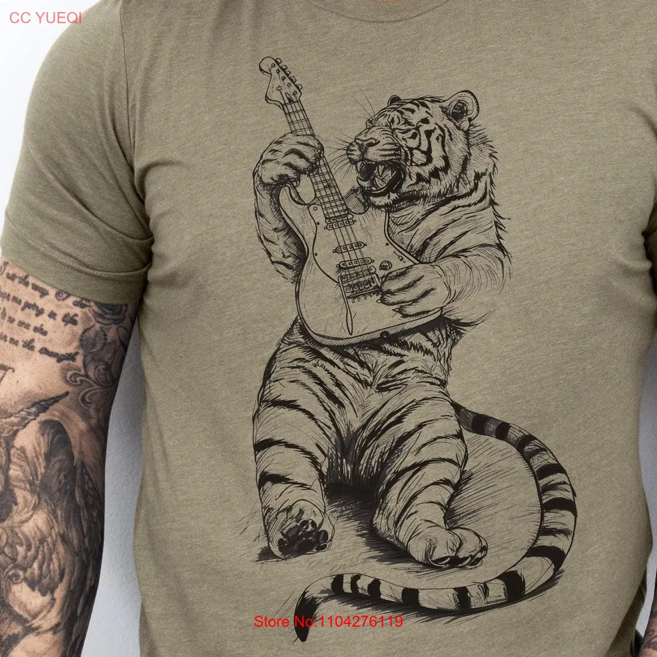 Футболка с изображением тигра играющего на гитаре электроживотные гитары