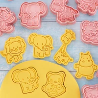 8pcs biscuit mould 3d cartoon cute animal pressable diy baking cookie cutter party gift pancake sugar icing kids crafts mold