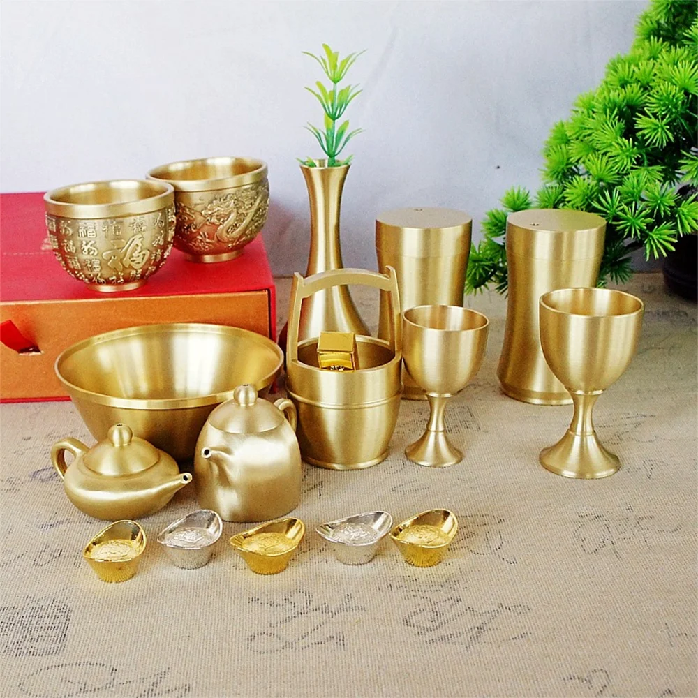 

11CM 12CM Brass Gourd Figurines Lucky Feng Shui Desktop Ornament Bagua Diagram Pattern Carved Hollow Openable Home Decor Craft