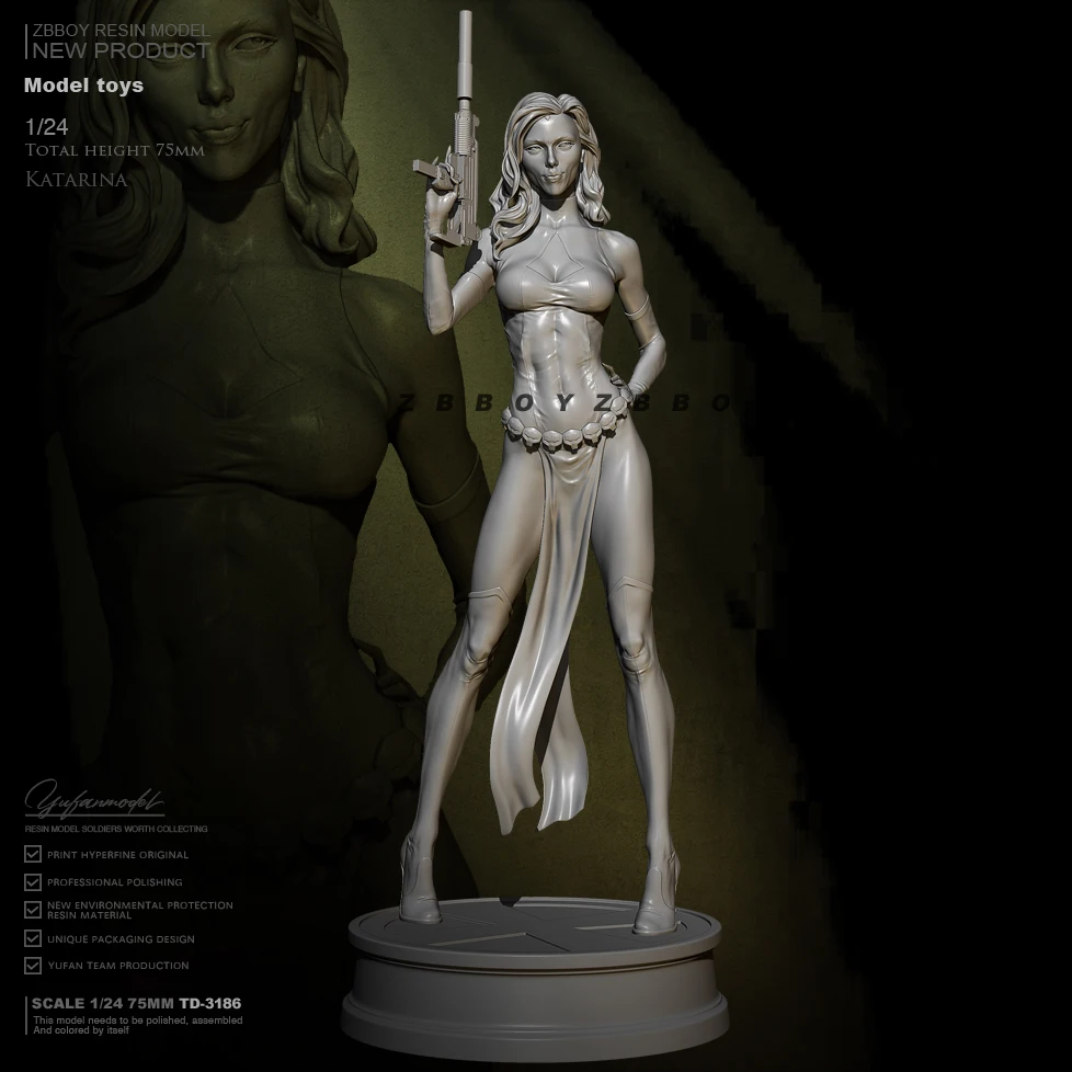 

75mm 1/24Resin model kits figure beauty colorless and self-assembled TD-3186
