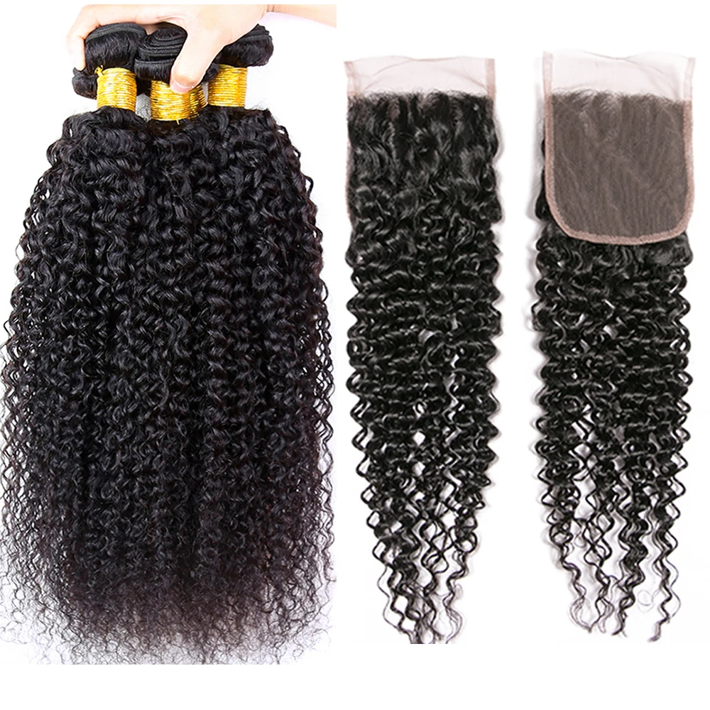 Brazilian Weave Curly Bundles With Closure 100% Real Human Hair Bundles With Closure 4x4 Hd Lace Closure For Women 8a Grade
