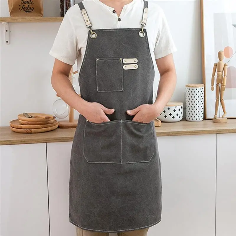 

Рабочий Фартук с перекрестной спинкой, брезентовый кухонный фартук шеф-повара с 3 карманами, тяжелая форма из парусины, джинсовые Кухонные ф...