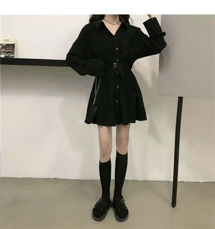 Goth Long Sleeve Dress Women Plus Size Harajuku Punk Black Mini Dresses Autumn Lace Up High Waist A-line Vintage Gothic Clothes images - 6