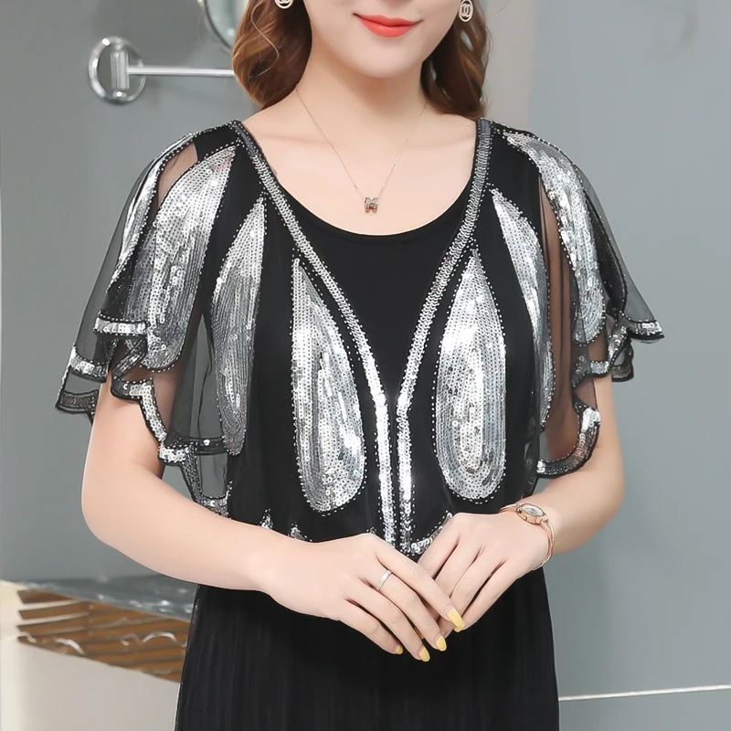

Summer Women's New Fashion Geometric Pattern Sequins Beaded Slim Fit Small Shawl Cardigan Cloak