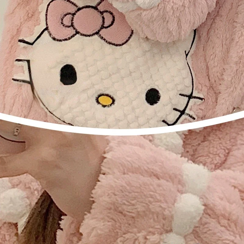 Женская пижама Hello Kitty зимняя теплая фланелевая одежда для сна утепленная с