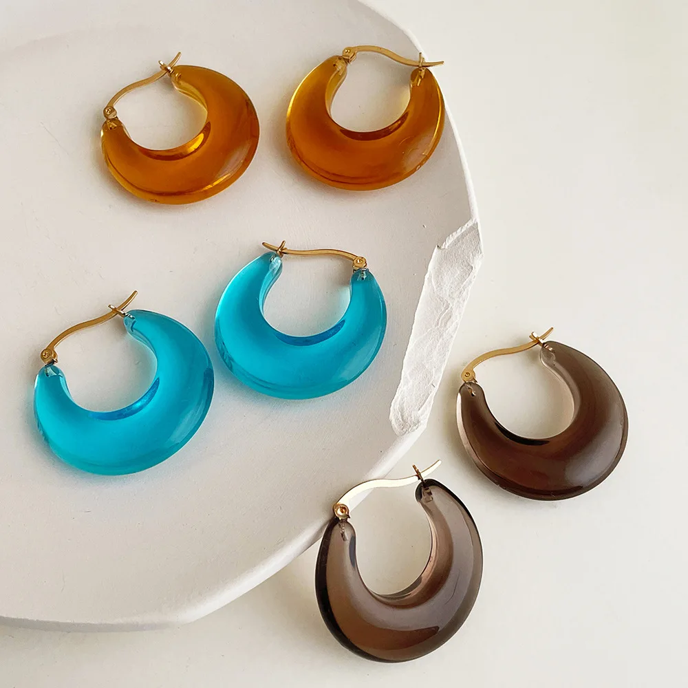 

Minar Trendy Boho Transparent Acrylic Resin Geometric Hoop Earrings for Women Creative Hollow Round Circle Earring Hoops Brincos