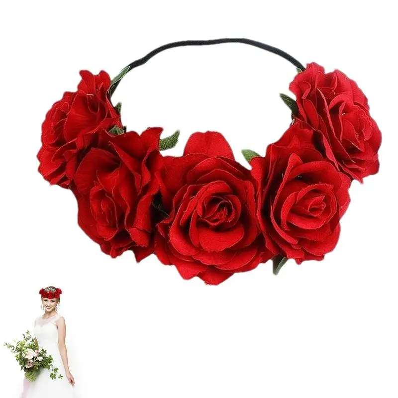 

Цветочная корона в стиле бохо, искусственная Роза, Цветочная повязка на голову, венок для волос в стиле бохо, цветочный ореол, головной убор для свадебной вечеринки, розовый цветок